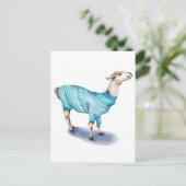 Waterverf Llama in blauwe trui Briefkaart (Staand voorkant)