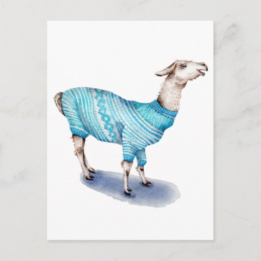 Waterverf Llama in blauwe trui Briefkaart (Voorkant)