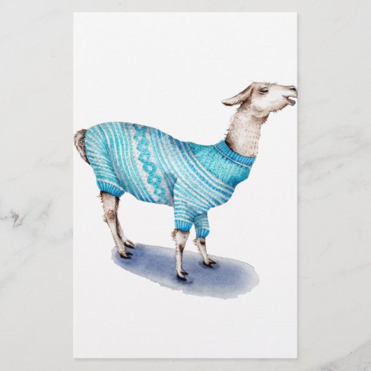 Waterverf Llama in blauwe trui Briefpapier (Voorkant)