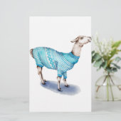 Waterverf Llama in blauwe trui Briefpapier (Staand voorkant)