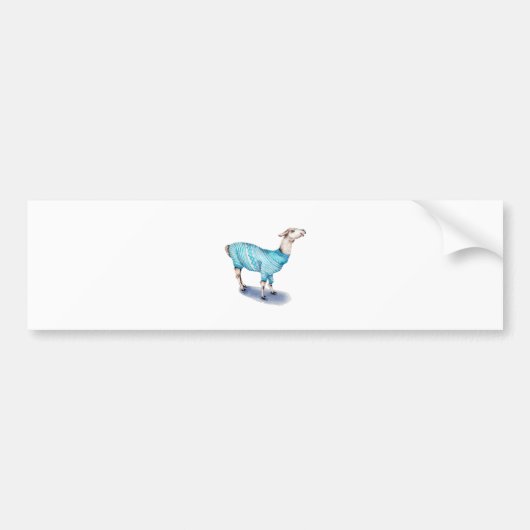 Waterverf Llama in blauwe trui Bumpersticker (Voorkant)