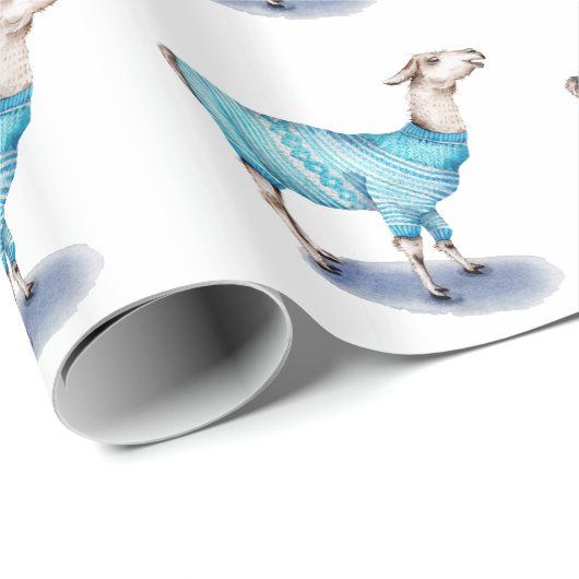 Waterverf Llama in blauwe trui Cadeaupapier (Rol Hoek)