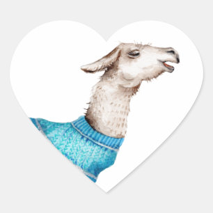 Waterverf Llama in blauwe trui Hart Sticker