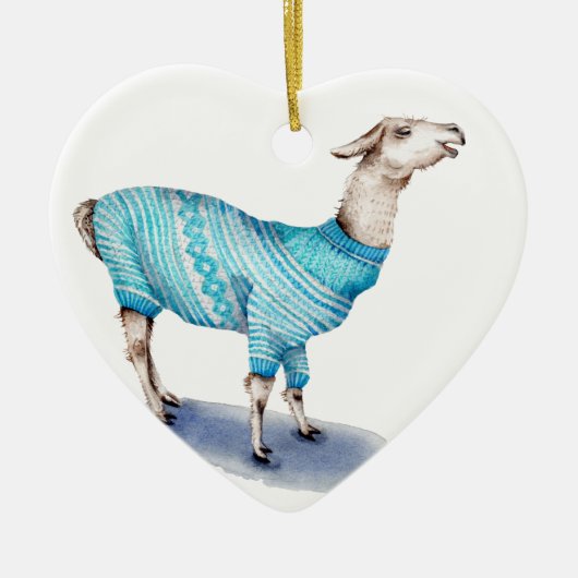 Waterverf Llama in blauwe trui Keramisch Ornament (Voorkant)