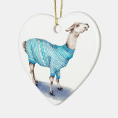 Waterverf Llama in blauwe trui Keramisch Ornament (Links)