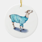Waterverf Llama in blauwe trui Keramisch Ornament (Voorkant)