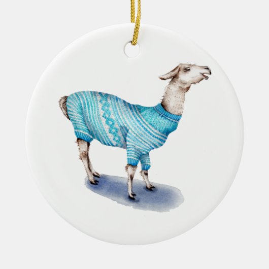 Waterverf Llama in blauwe trui Keramisch Ornament (Voorkant)