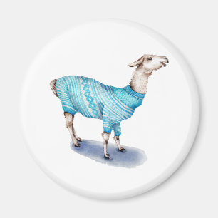 Waterverf Llama in blauwe trui Magneet