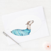 Waterverf Llama in blauwe trui Ovale Sticker (Envelop)