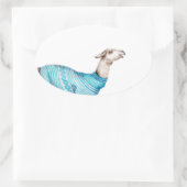 Waterverf Llama in blauwe trui Ovale Sticker (Tas)