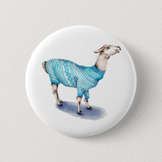 Waterverf Llama in blauwe trui Ronde Button 5,7 Cm (Voorkant)