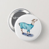 Waterverf Llama in blauwe trui Ronde Button 5,7 Cm (Voorkant /achterkant)