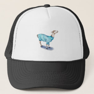 Waterverf Llama in blauwe trui Trucker Pet