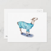 Waterverf Llama in Blue Sweater Briefkaart (Voorkant / Achterkant)