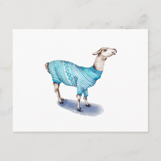 Waterverf Llama in Blue Sweater Briefkaart (Voorkant)