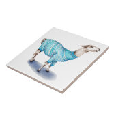 Waterverf Llama in Blue Sweater Tegeltje (Zijkant)