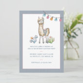 Waterverf Llama Kids Verjaardagsfeest Foto Kaart (Staand voorkant)