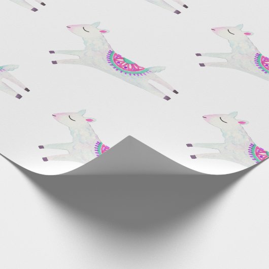Waterverf Llama Kinderen Birthday Party Cadeaupapier (Hoek)