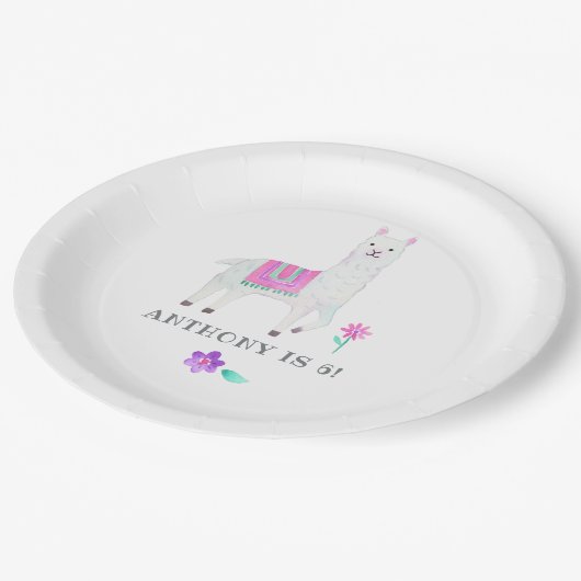 Waterverf Llama Kinderen Birthday Party Papieren Bordje (Gekanteld)