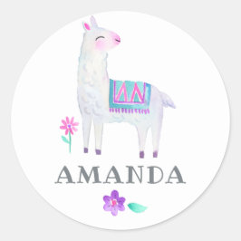 Waterverf Llama Kinderen Birthday Party Ronde Sticker