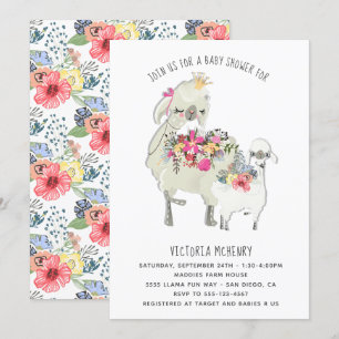 Waterverf Llama Mamma Baby shower uitnodiging