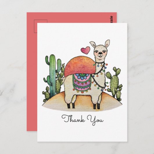 Waterverf Llama met cactus Briefkaart (Voorkant / Achterkant)