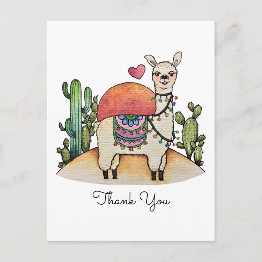 Waterverf Llama met cactus Briefkaart (Voorkant)