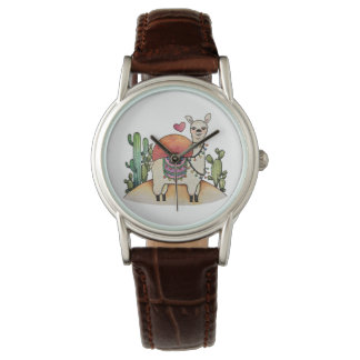 Waterverf Llama met cactus Horloge