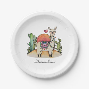 Waterverf Llama met cactus Papieren Bordje