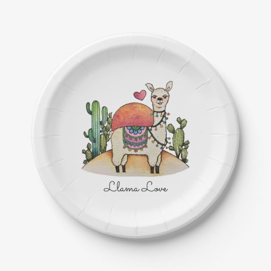 Waterverf Llama met cactus Papieren Bordje (Voorkant)