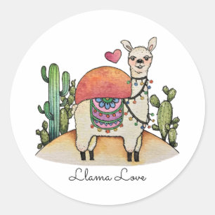 Waterverf Llama met cactus Ronde Sticker