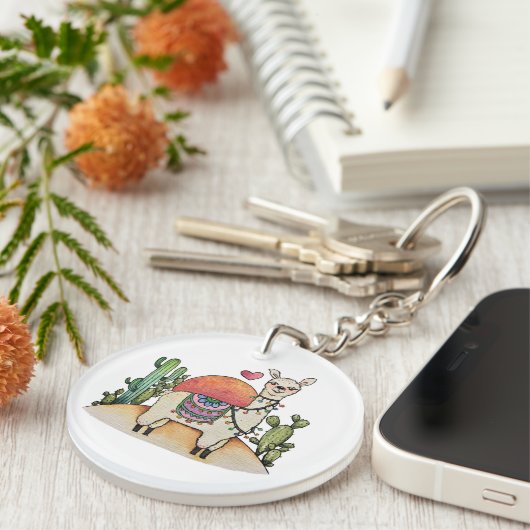 Waterverf Llama met cactus Sleutelhanger (Voorkant Rechts)