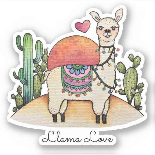 Waterverf Llama met cactus Sticker (Voorkant)