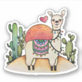 Waterverf Llama met cactus Sticker (Voorkant)