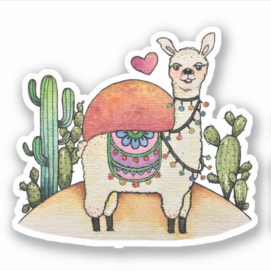 Waterverf Llama met cactus Sticker (Voorkant)