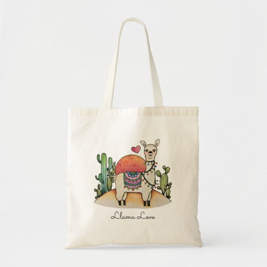 Waterverf Llama met cactus Tote Bag (Voorkant)