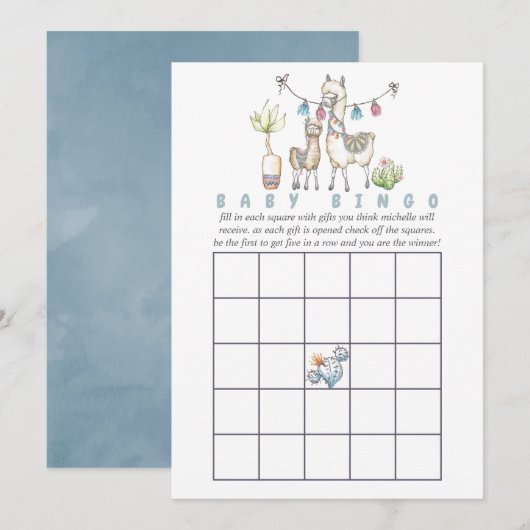 Waterverf Llama met het thema Baby shower Bingo Kaart (Voorkant / Achterkant)