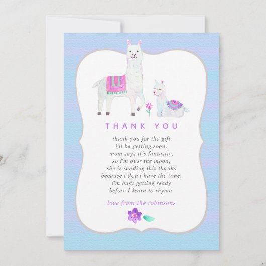 Waterverf Llama over het Baby shower Dank u wel Bedankkaart (Voorkant)