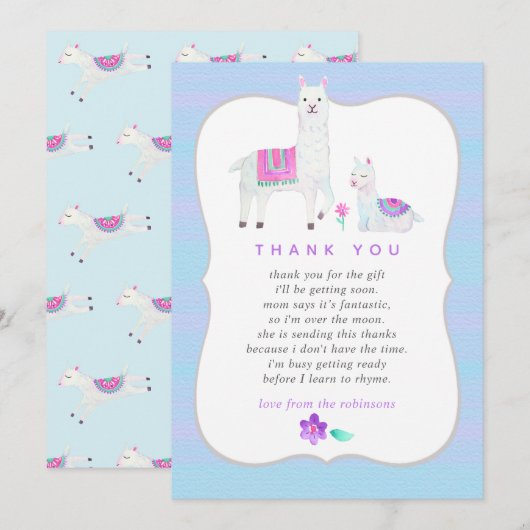 Waterverf Llama over het Baby shower Dank u wel Bedankkaart (Voorkant / Achterkant)