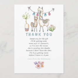 Waterverf Llama over het Baby shower Dank u wel Bedankkaart