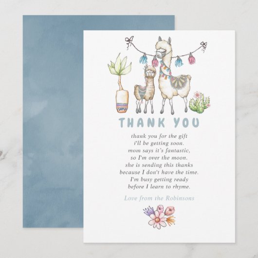Waterverf Llama over het Baby shower Dank u wel Bedankkaart (Voorkant / Achterkant)