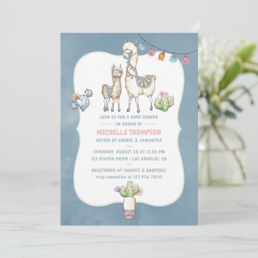 Waterverf Llama over het Baby shower Uitnodiging (Staand voorkant)