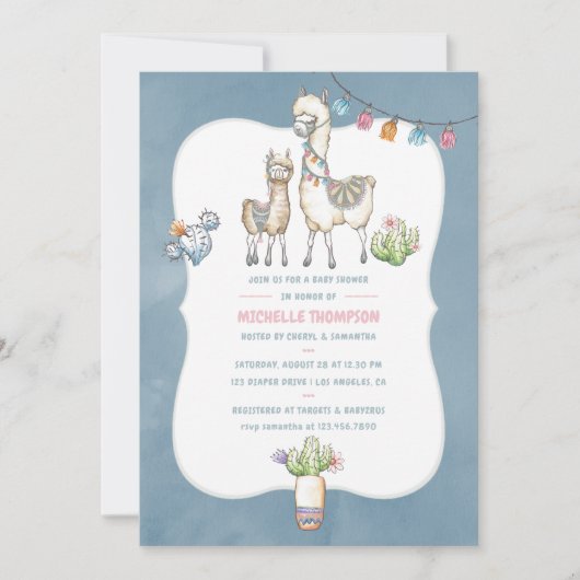 Waterverf Llama over het Baby shower Uitnodiging (Voorkant)
