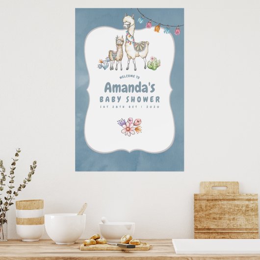 Waterverf Llama thema Baby shower Welkom Poster (Keuken)