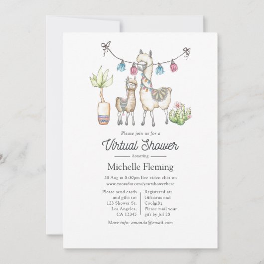 Waterverf Llama - thema Virtueel Baby shower Kaart (Voorkant)