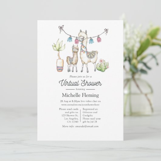 Waterverf Llama - thema Virtueel Baby shower Kaart (Staand voorkant)