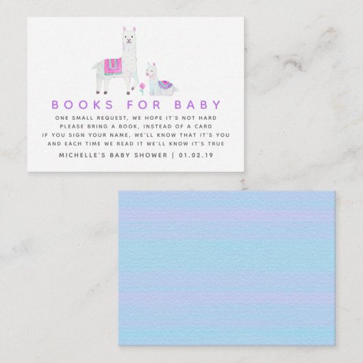 Waterverf Llama - themed Baby shower Books for Bab Informatiekaartje (Voorkant / Achterkant)