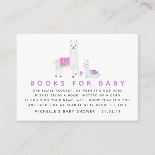 Waterverf Llama - themed Baby shower Books for Bab Informatiekaartje (Voorkant)