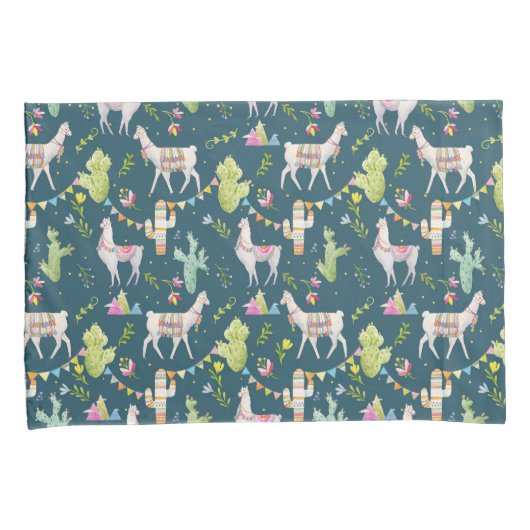 Waterverf Llama-vlagpatroon Kussensloop (Voorkant-Rechts)