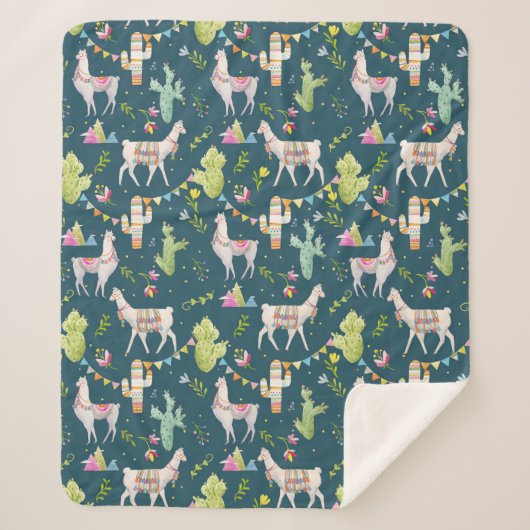 Waterverf Llama-vlagpatroon Sherpa Deken (Voorkant)